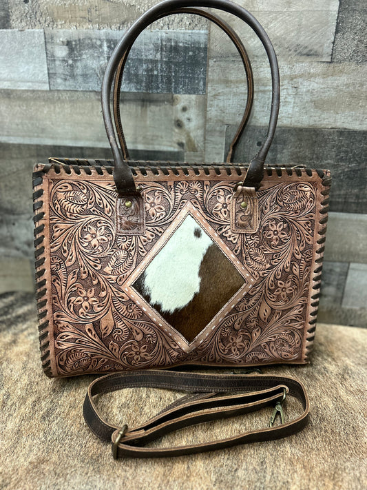100% Leather Purse With Cowhide Duel Concealed Carry 11x16x7