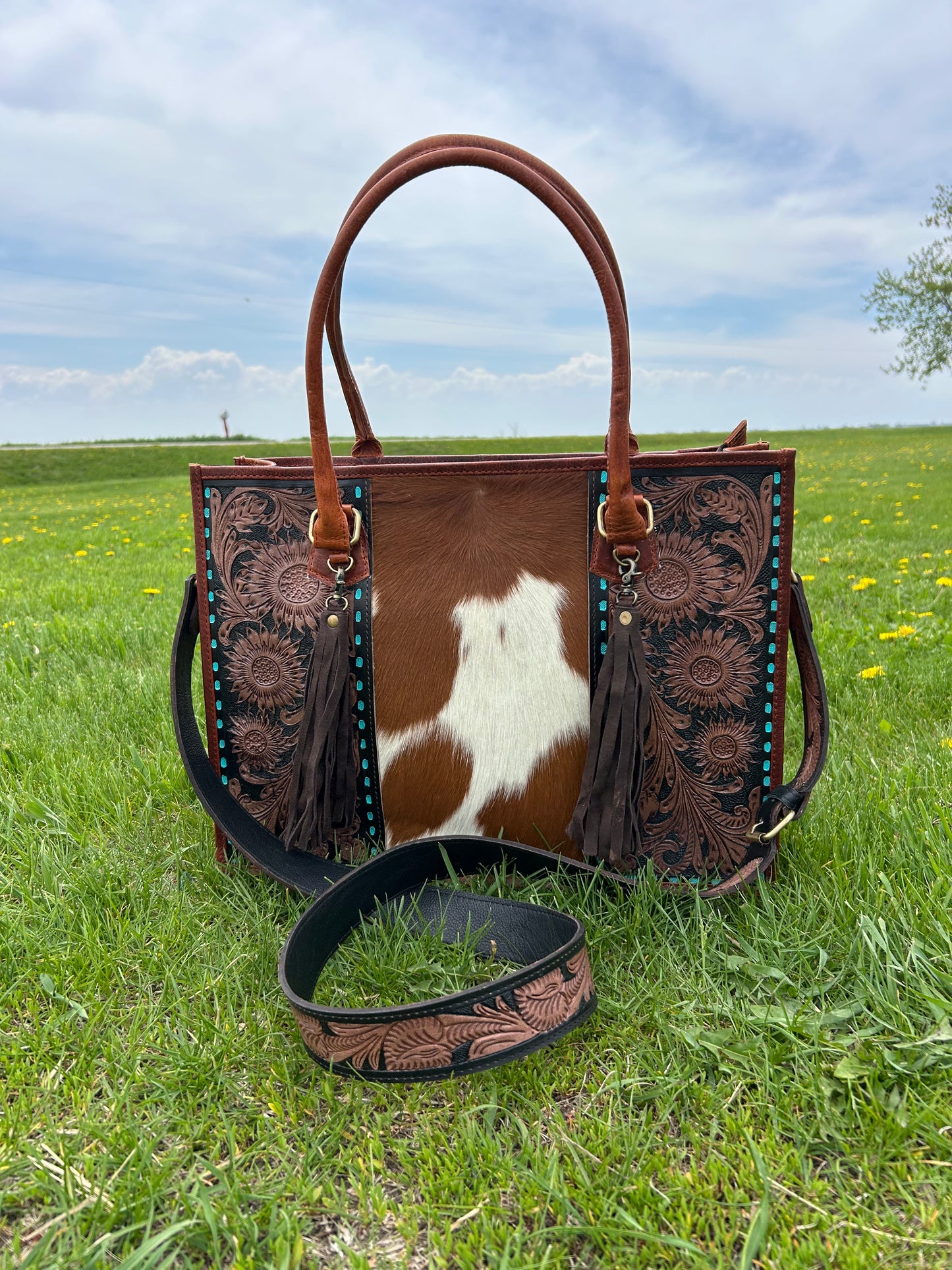 100% Genuine Buffalo Leather Purse 12x16x5 With Real Cowhide ✳️Free Shipping ✳️