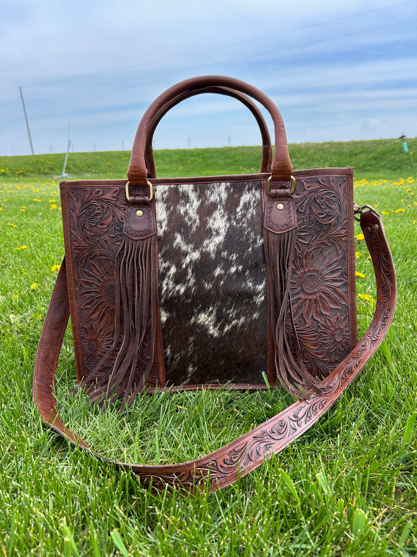 100% Genuine Buffalo Leather Purse 12x16x3 With Real Cowhide ✳️Free Shipping ✳️