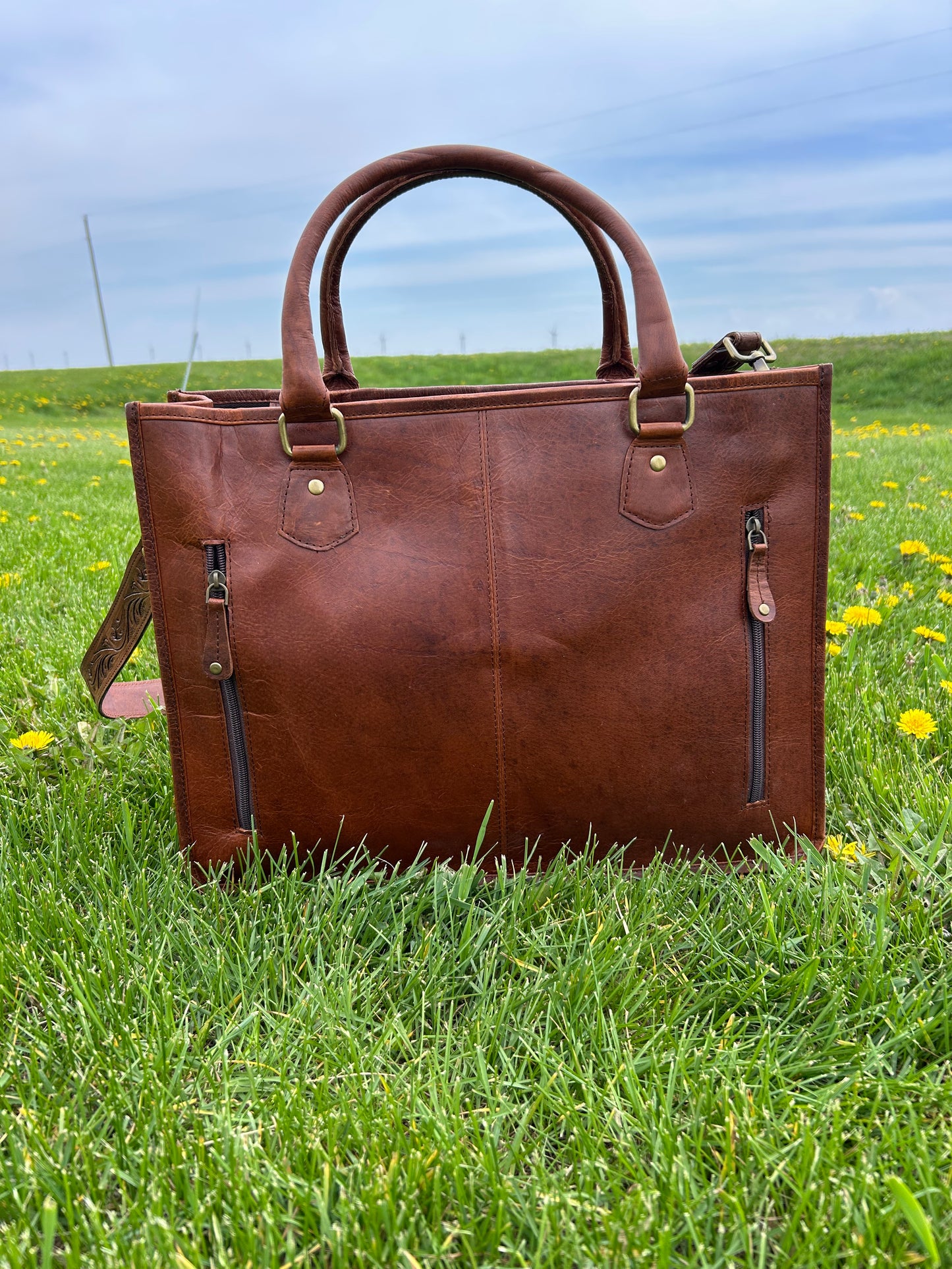 100% Genuine Buffalo Leather Purse 12x16x3 With Real Cowhide ✳️Free Shipping ✳️
