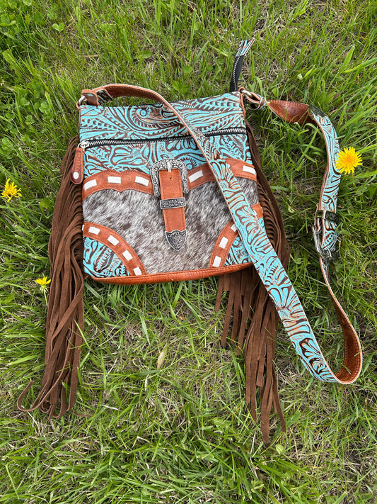 100% Genuine Leather Crossbody Purse With Real Cowhide 10x10x2 ✳️Free Shipping ✳️