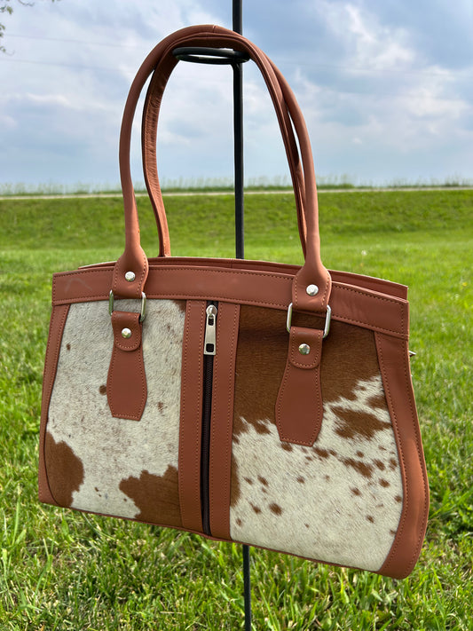 Leather Designer Dual Compartment Purse With Cowhide