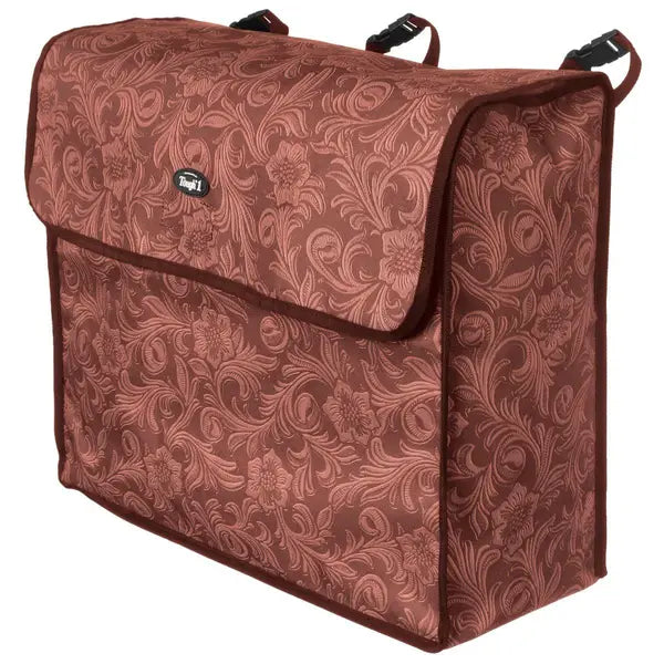 BROWN TOOLED LEATHER BLANKET STORAGE BAG