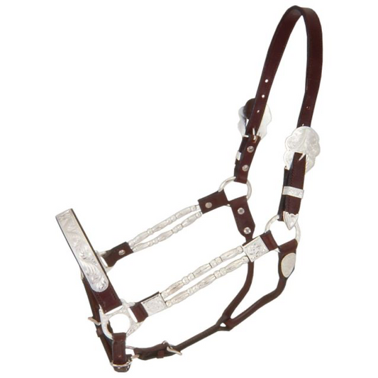 SILVER FERRULES HORSE SIZE SHOW HALTER WITH LEAD