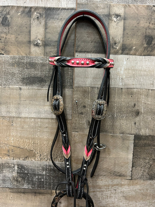 Classic Headstall By South Point Black Leather With Pink
