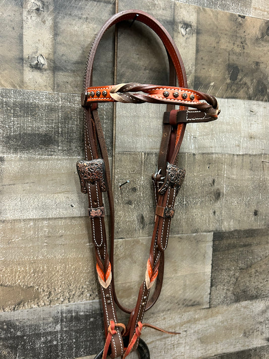 Classic Headstall By South Point Brown Leather With Orange
