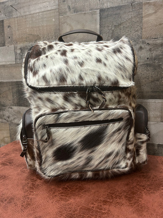 Leather Backpack With Cowhide L-12” H-14” W-6”