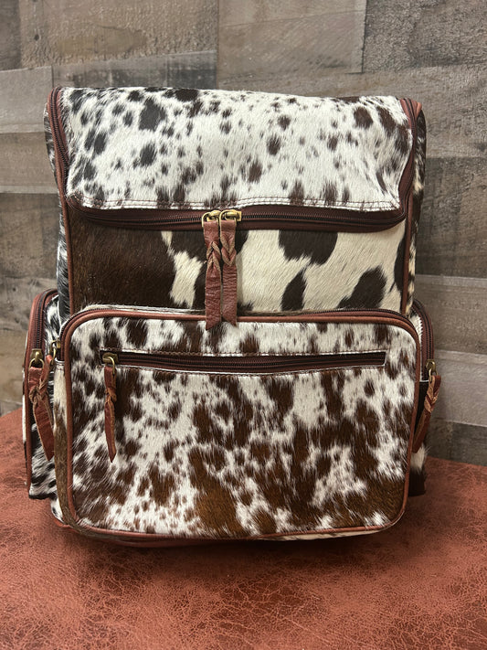 Leather Backpack With Cowhide L-12” H-14” W-6”