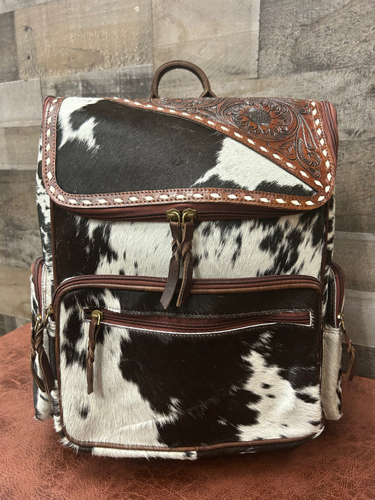 Leather Backpack With Cowhide L-12” H-14” W-6”