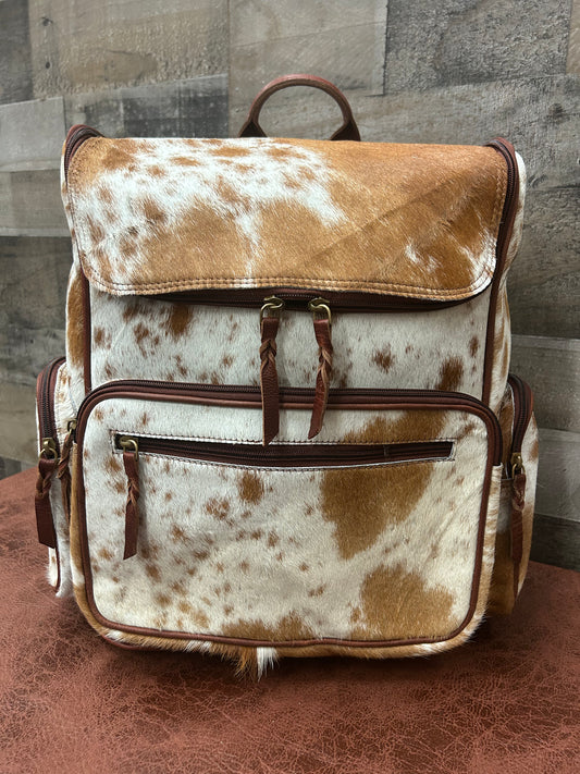 Leather Backpack With Cowhide L-12” H-14” W-6”