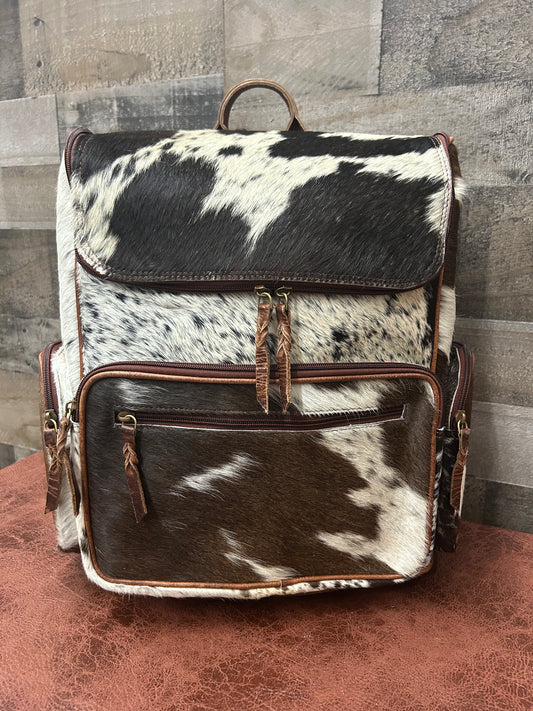 Leather Backpack With Cowhide L-12” H-14” W-6”