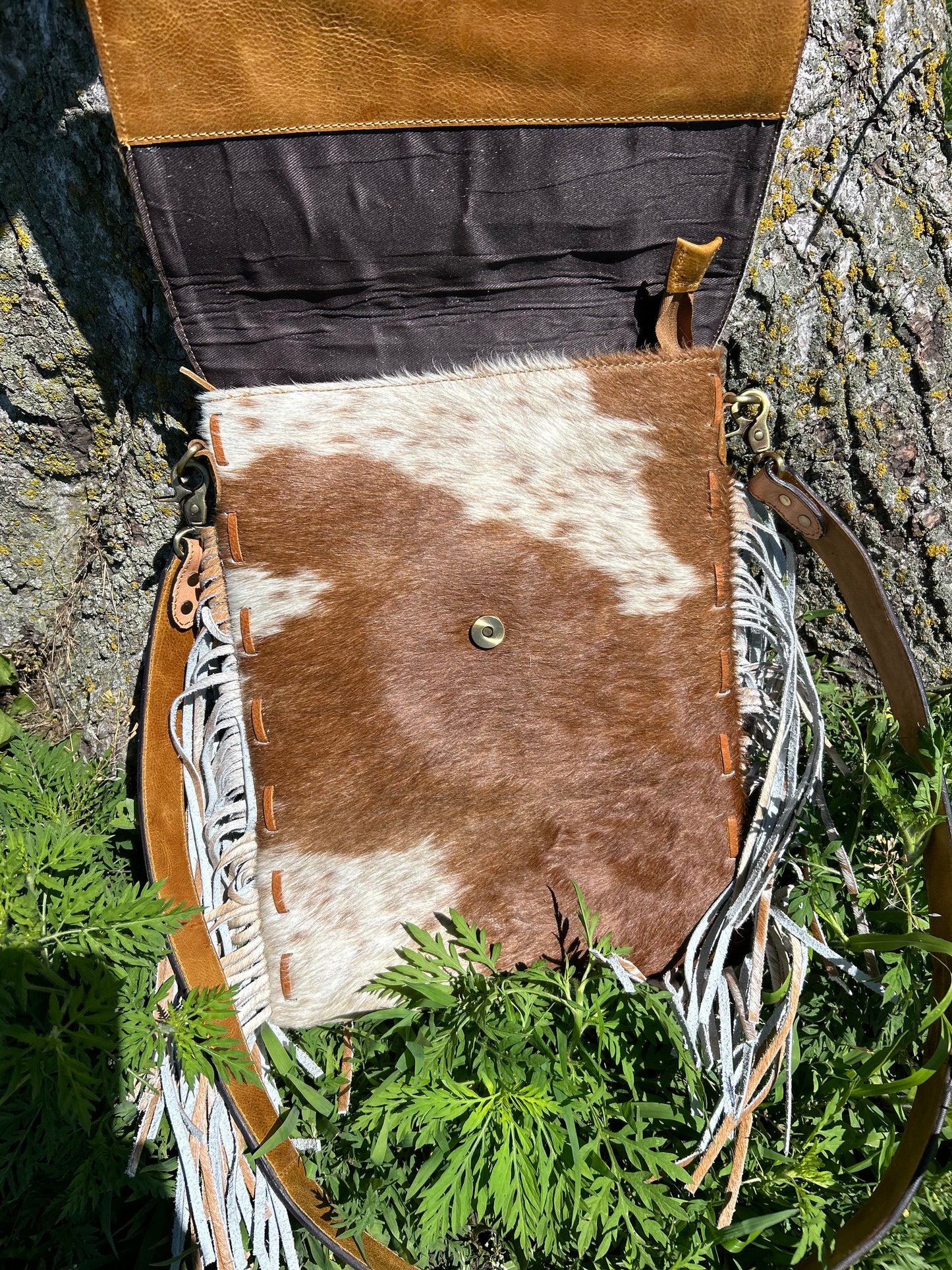 Leather Purse With Cowhide 11.5x14