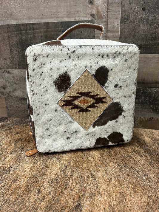 Classic Country Western Genuine Leather Covered In Cowhide Jewelry Box 9x9x4.5