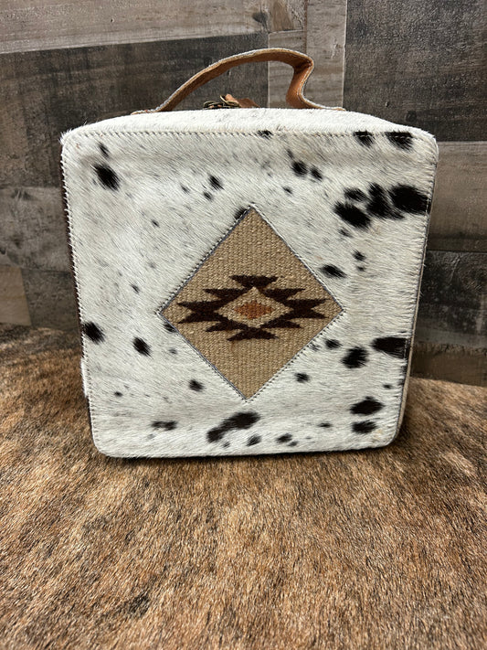 Classic Country Western Genuine Leather Covered In Cowhide Jewelry Box 9x9x4.5