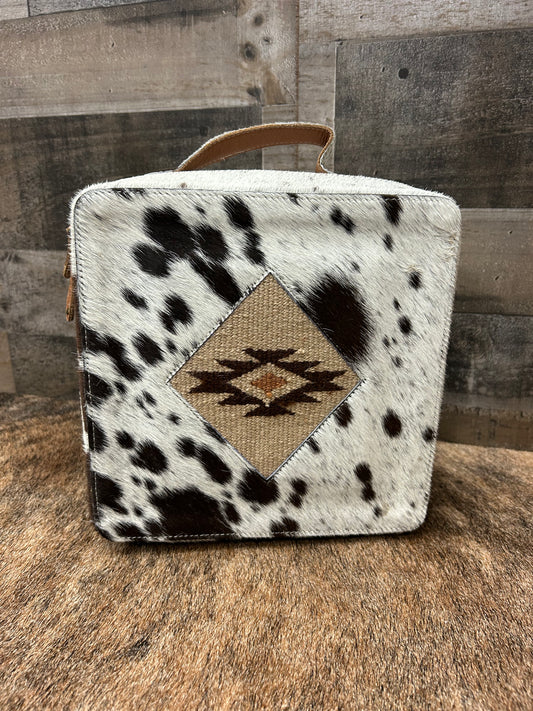 Classic Country Western Genuine Leather Covered In Cowhide Jewelry Box 9x9x4.5