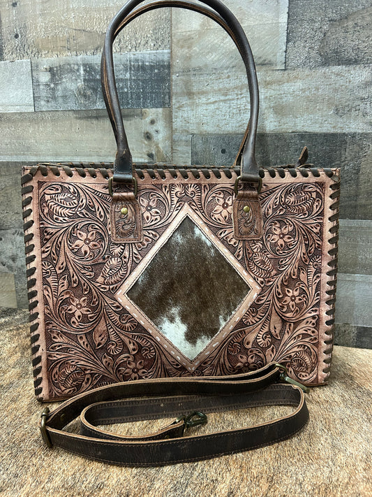 100% Leather Purse With Cowhide Duel Concealed Carry 11x16x7