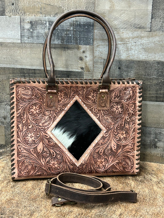 100% Leather Purse With Cowhide Duel Concealed Carry 11x16x7