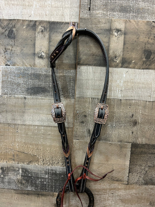 Classic Headstall By South Point Black Leather With Dark Purple