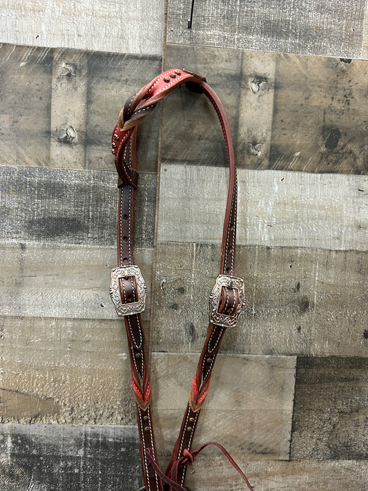 Classic Headstall By South Point Brown Leather With Red