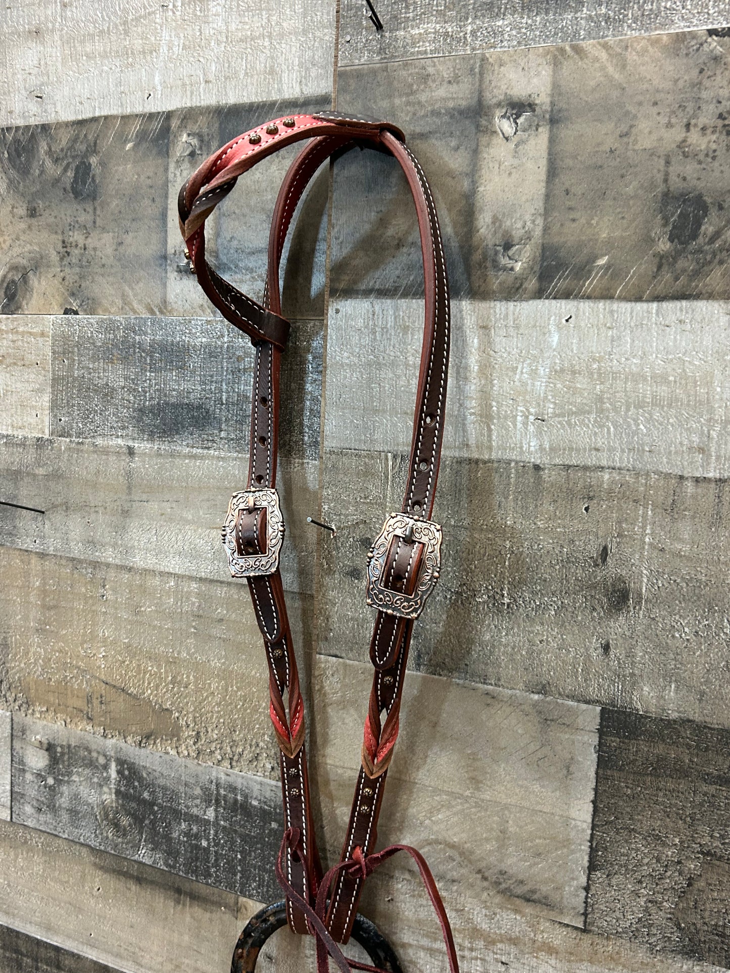 Classic Headstall By South Point Brown Leather With Red