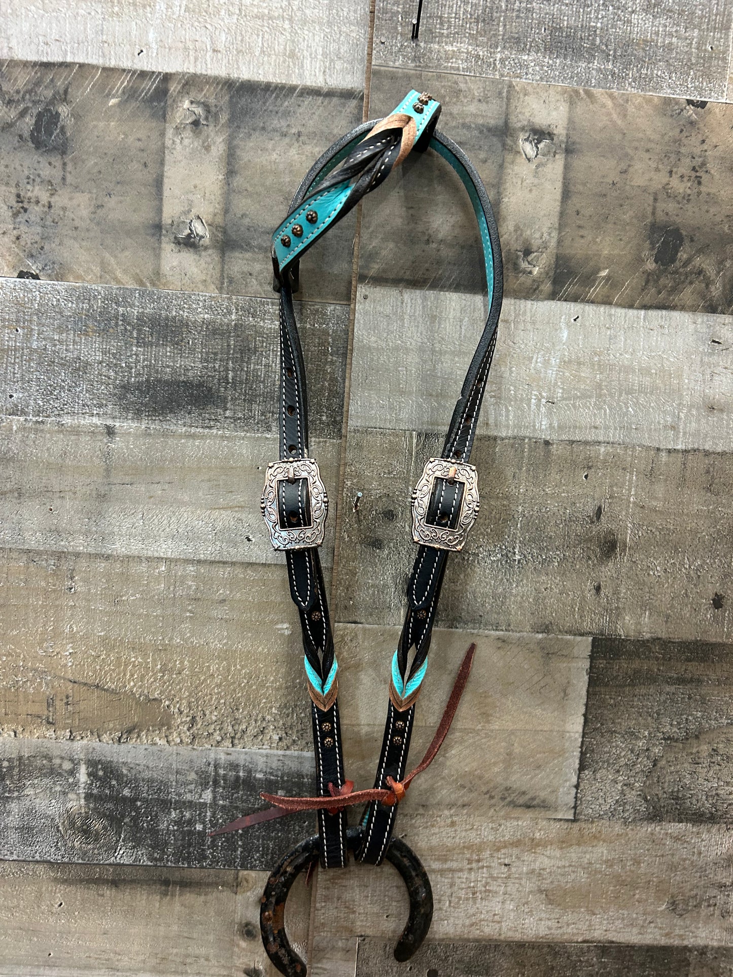 Classic Headstall By South Point Black Leather With Turquoise