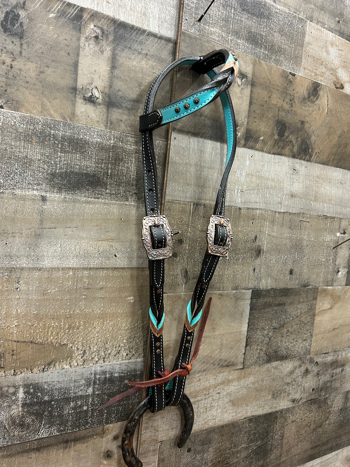 Classic Headstall By South Point Black Leather With Turquoise