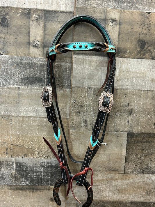 Classic Headstall By South Point Black Leather With Turquoise