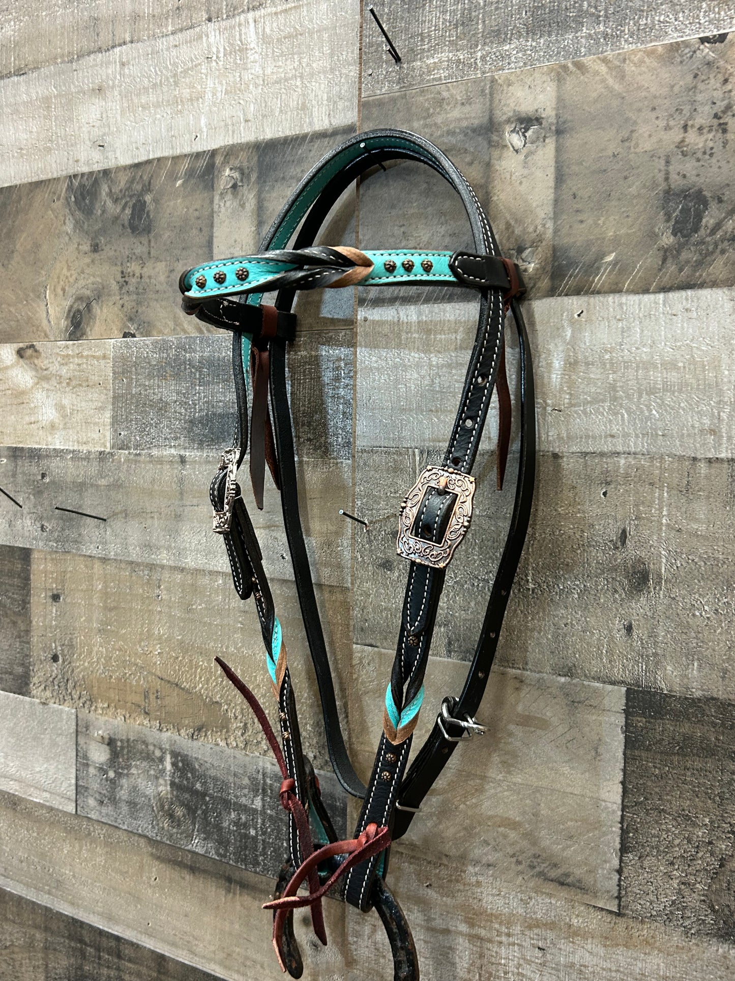 Classic Headstall By South Point Black Leather With Turquoise
