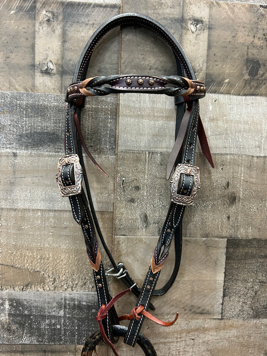 South Point Headstall Black Leather With Dark Purple
