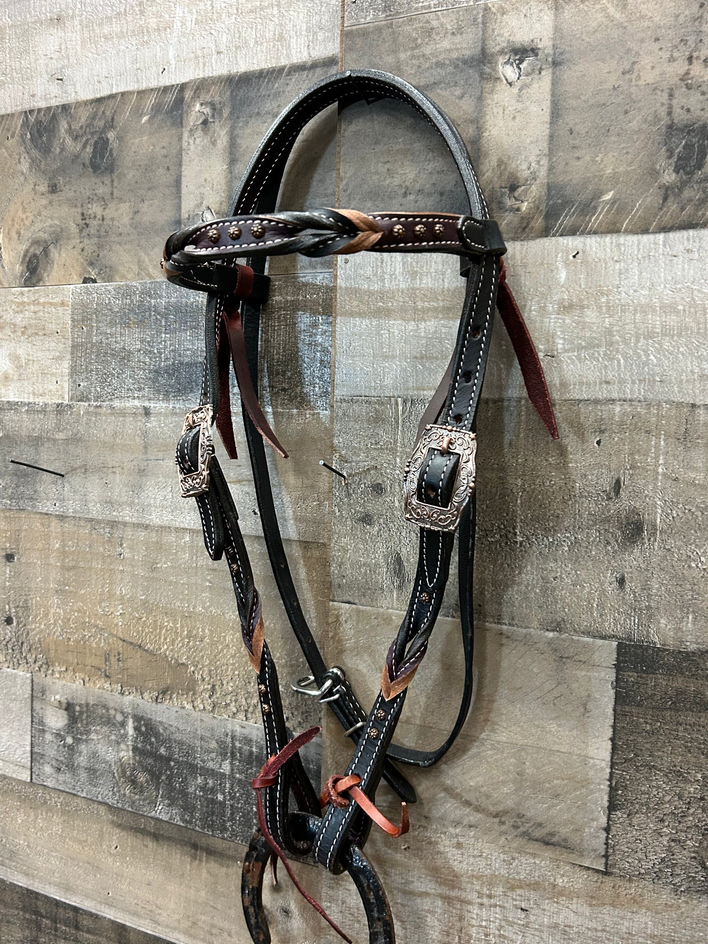 South Point Headstall Black Leather With Dark Purple
