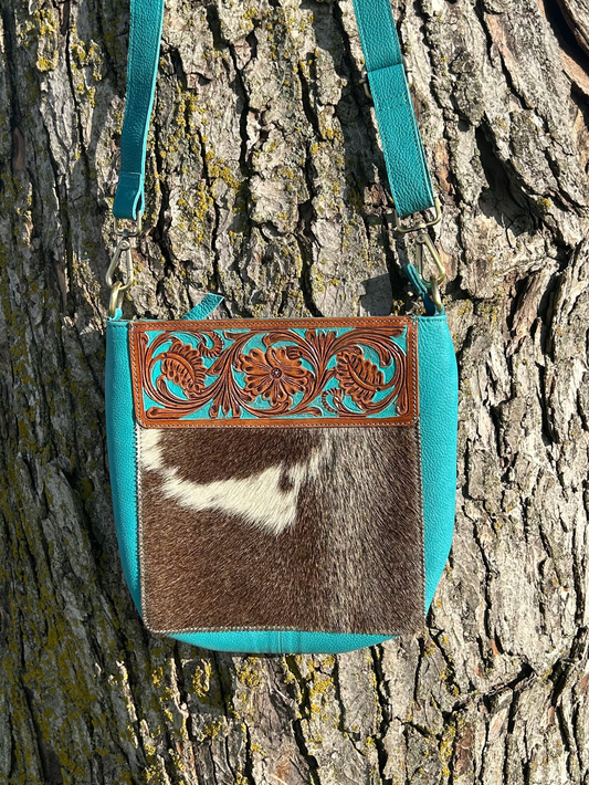 Leather Purse With Cowhide 9”x10”x3”