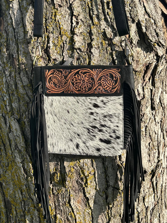 Leather Purse With Cowhide 9”x10”x3”