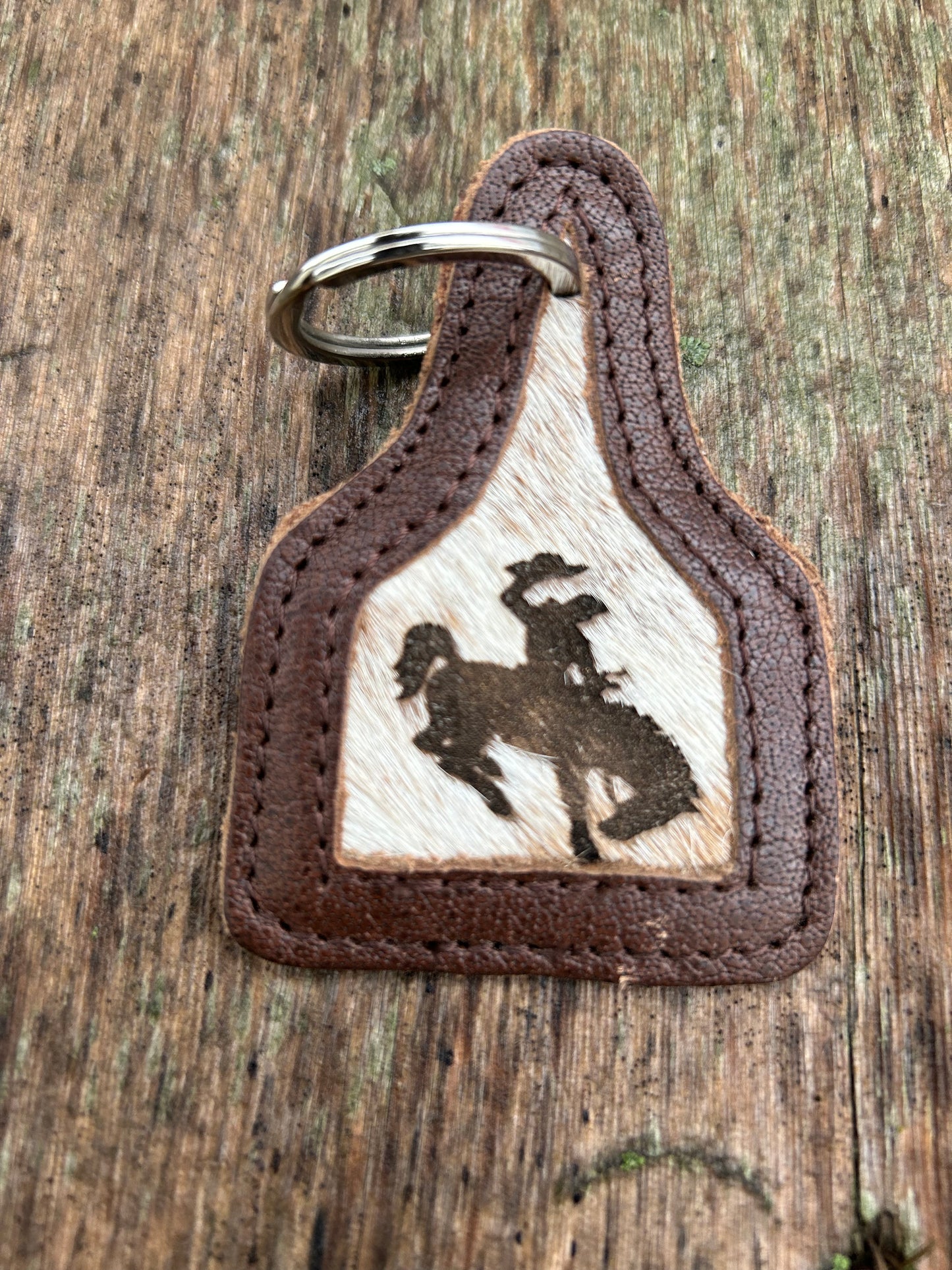 Leather Cow Tag Hair On Hide Key Chain