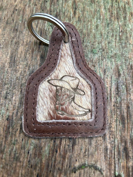 Leather Cow Tag Hair On Hide Key Chain