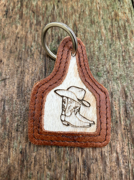 Leather Cow Tag Hair On Hide Key Chain