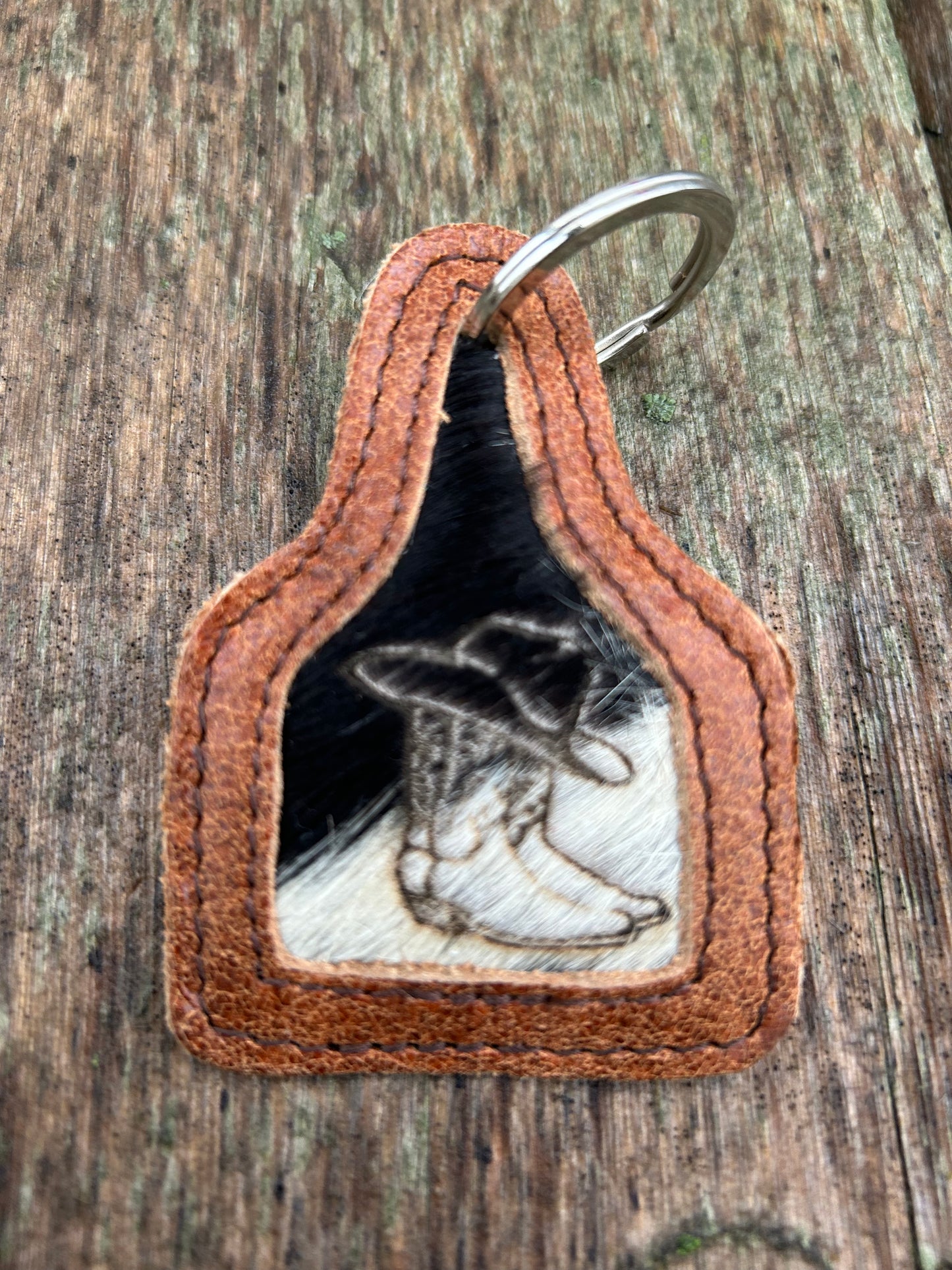 Leather Cow Tag Hair On Hide Key Chain