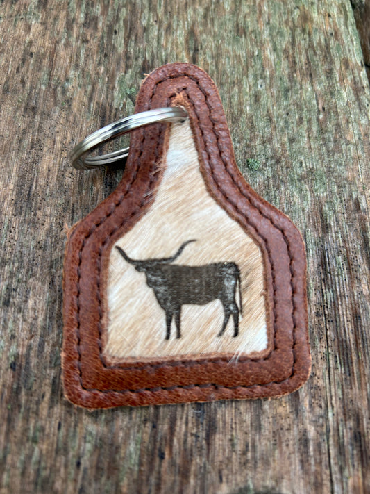 Leather Cow Tag Hair On Hide Key Chain