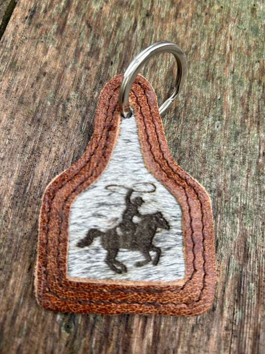 Leather Cow Tag Hair On Hide Key Chain