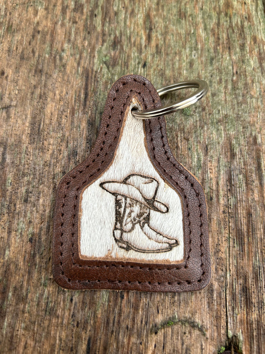 Leather Cow Tag Hair On Hide Key Chain