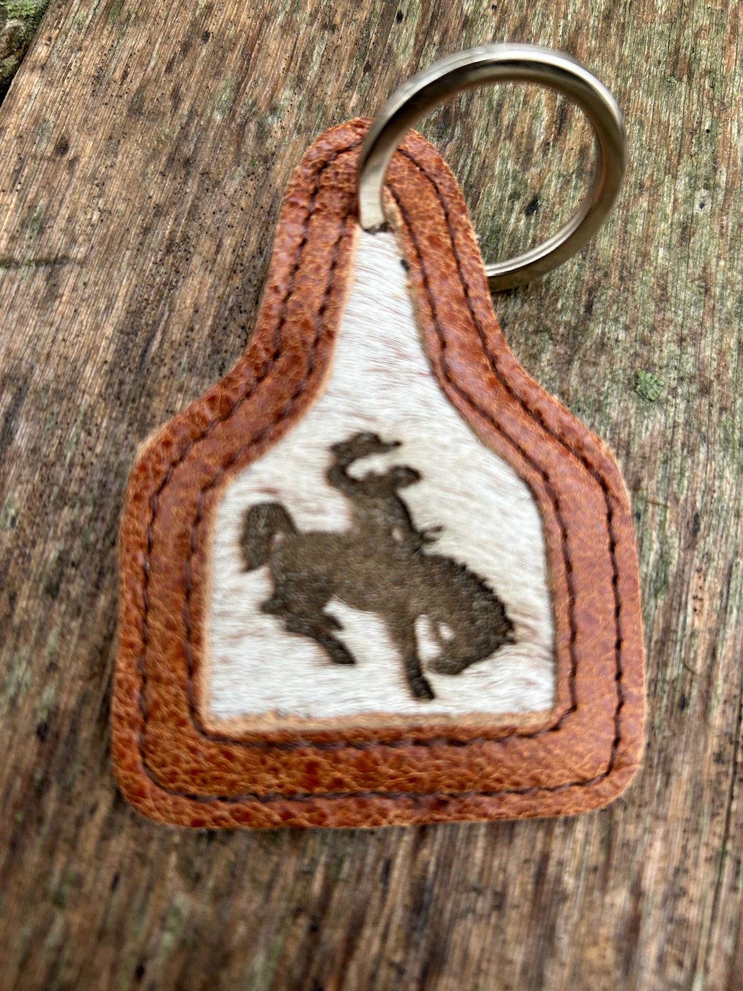 Leather Cow Tag Hair On Hide Key Chain