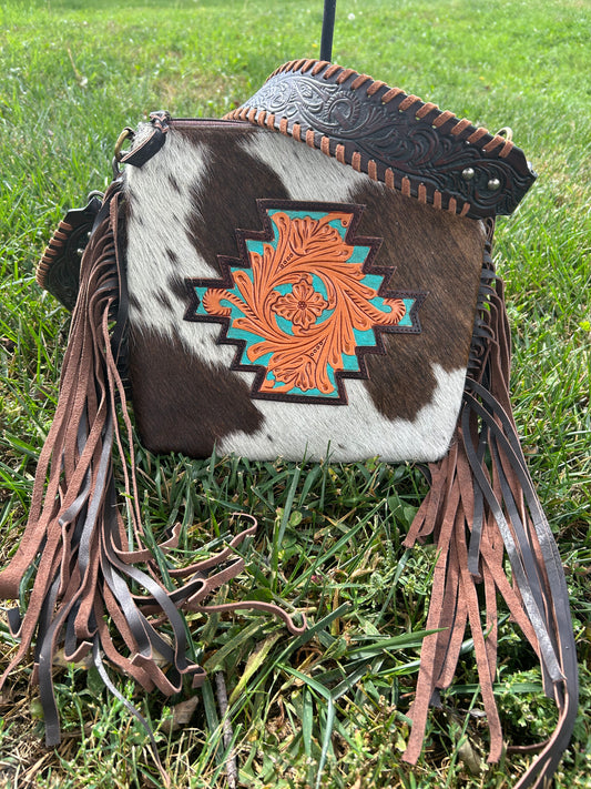 Genuine Leather Crossbody With Hair On Hide  10”x10” ❇️Free Shipping ❇️