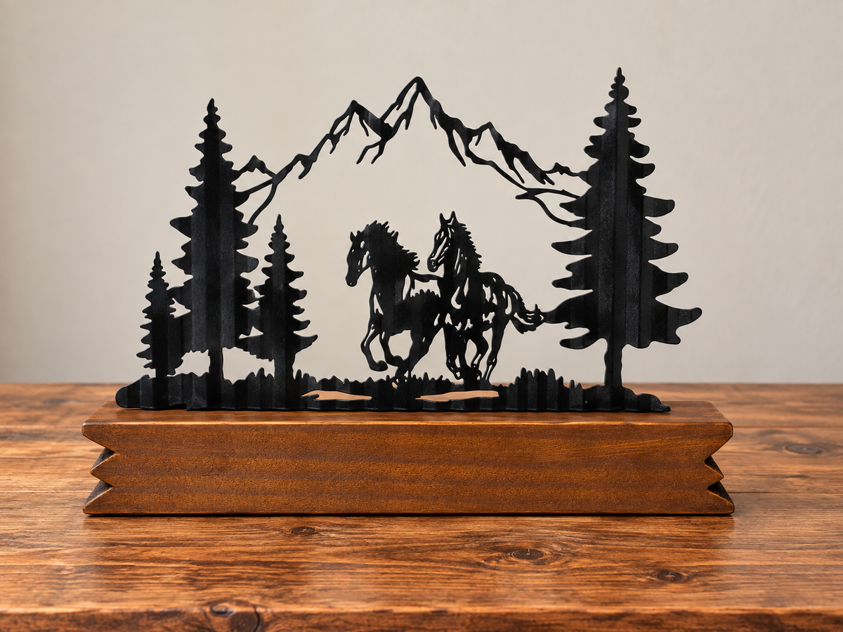 Metal tabletop art piece 12 1/4" x 1 1/2" x 8 1/8"