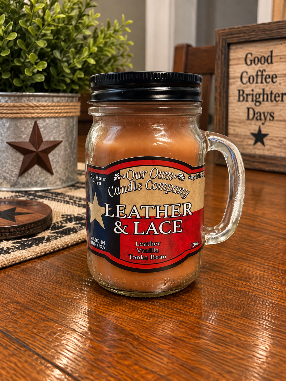 Leather & Lace Candle Scent Leather, Vanilla, Tonka Bean