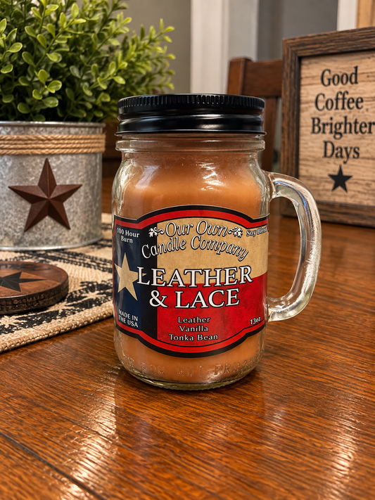 Leather & Lace Candle Scent Leather, Vanilla, Tonka Bean