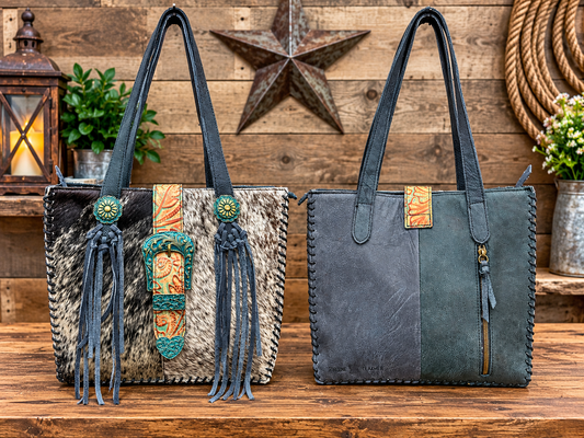 Leather Purse With Cowhide L-11”, W-3”, H-10”
