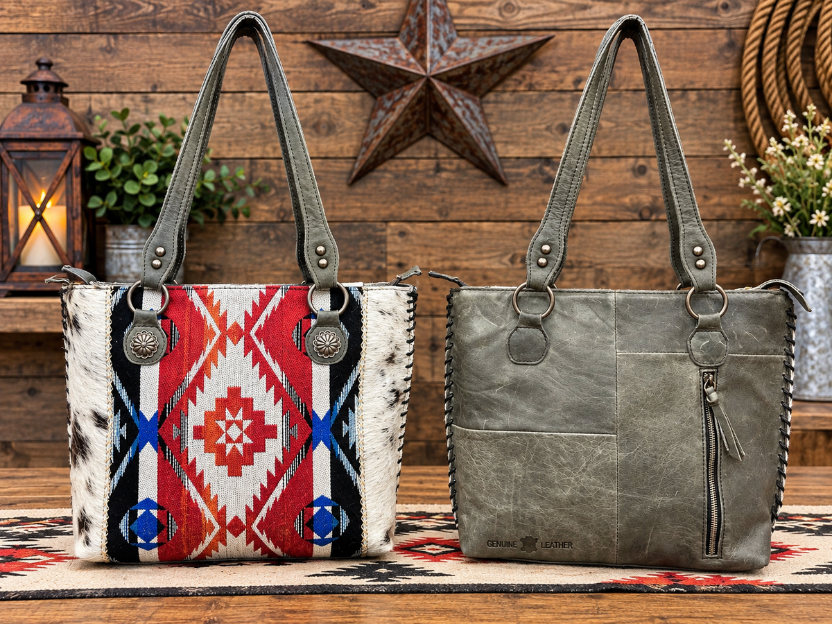Leather Purse With Cowhide L-11”, W-4”, H-11”