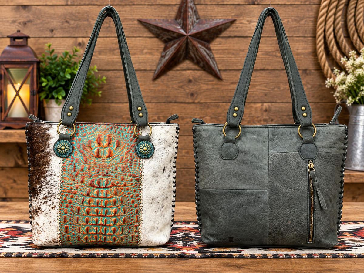 Leather Purse With Cowhide L-11”, W-4”, H-12”