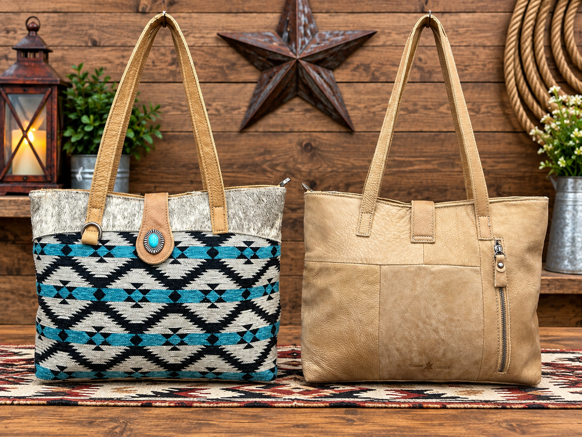 Leather Purse With Cowhide L-13”, W-4”, H-1O”