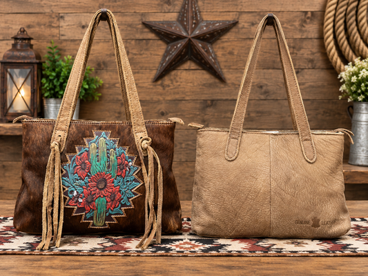 Leather Purse With Cowhide L-12”, W-3.5”, H-8”