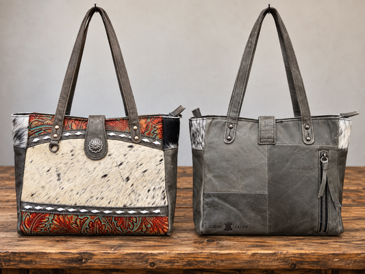 Leather Purse With Cowhide L-12”, W-3”, H-1O”